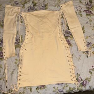 Strapless Cream Dress with Lace-Up Detail